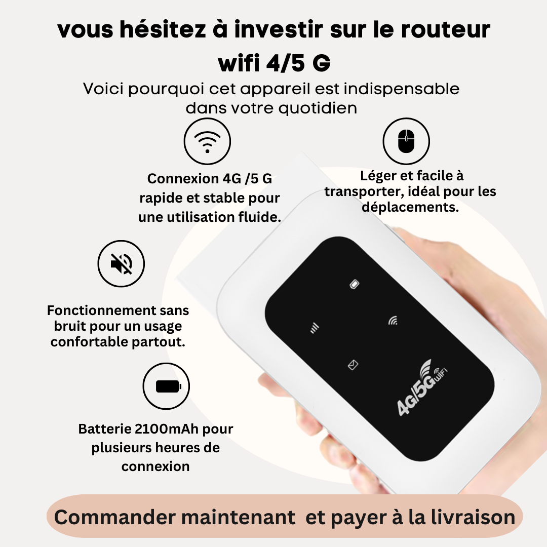 Routeur mobile 4G/5G wifi portable| compatible avec toutes les cartes SIM selon votre forfait internet